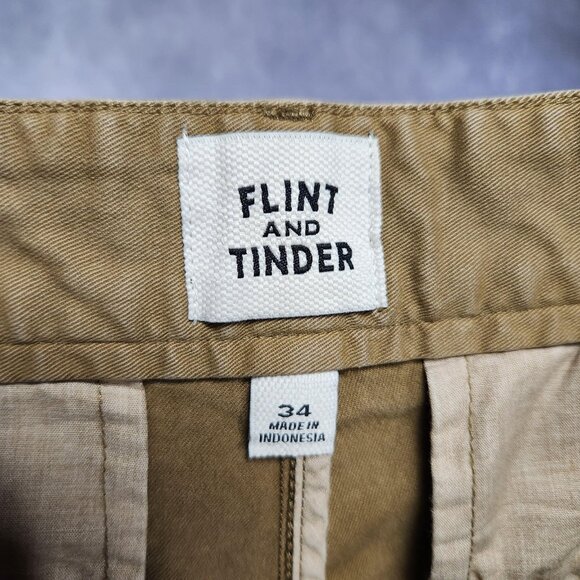 Flint and Tinder Shorts Mens 34 Brown Khaki Casual Chino Classic Summer Zip Fly - Picture 3 of 11